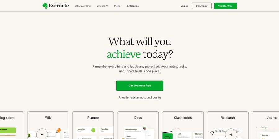 Evernote website screenshot