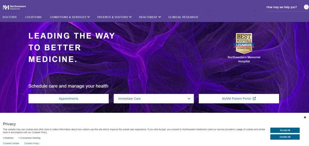 Northwestern Medicine website screenshot