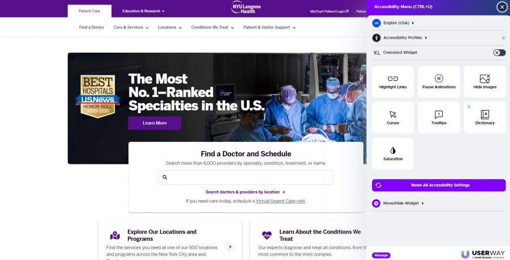NYU Langone Health website screenshot