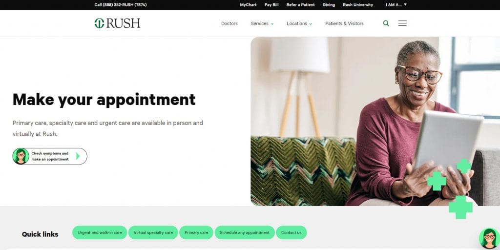 Rush Medical Center website screenshot