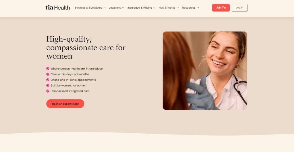 Tia Health website screenshot