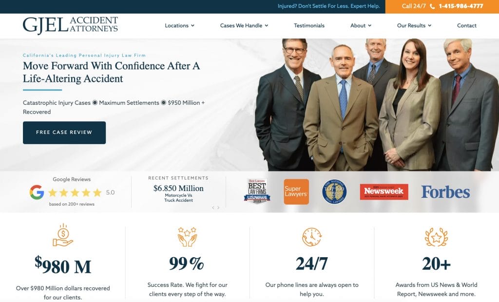 GJEL Accident Attorneys website screenshot