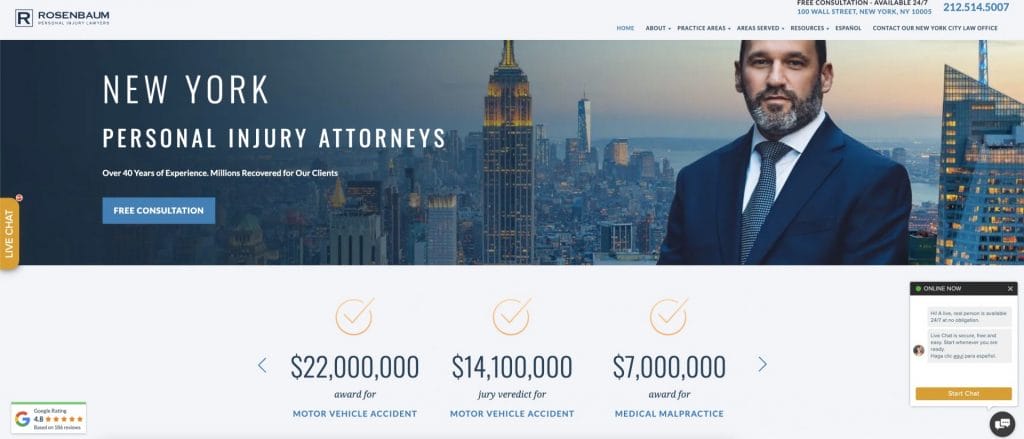 Rosenbaum Personal Injury Lawyers website screenshot