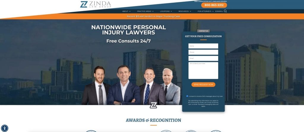Zinda Law Group website screenshot
