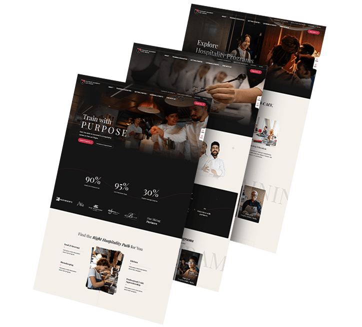 Three images of the Culinary Academy of Las Vegas' website design