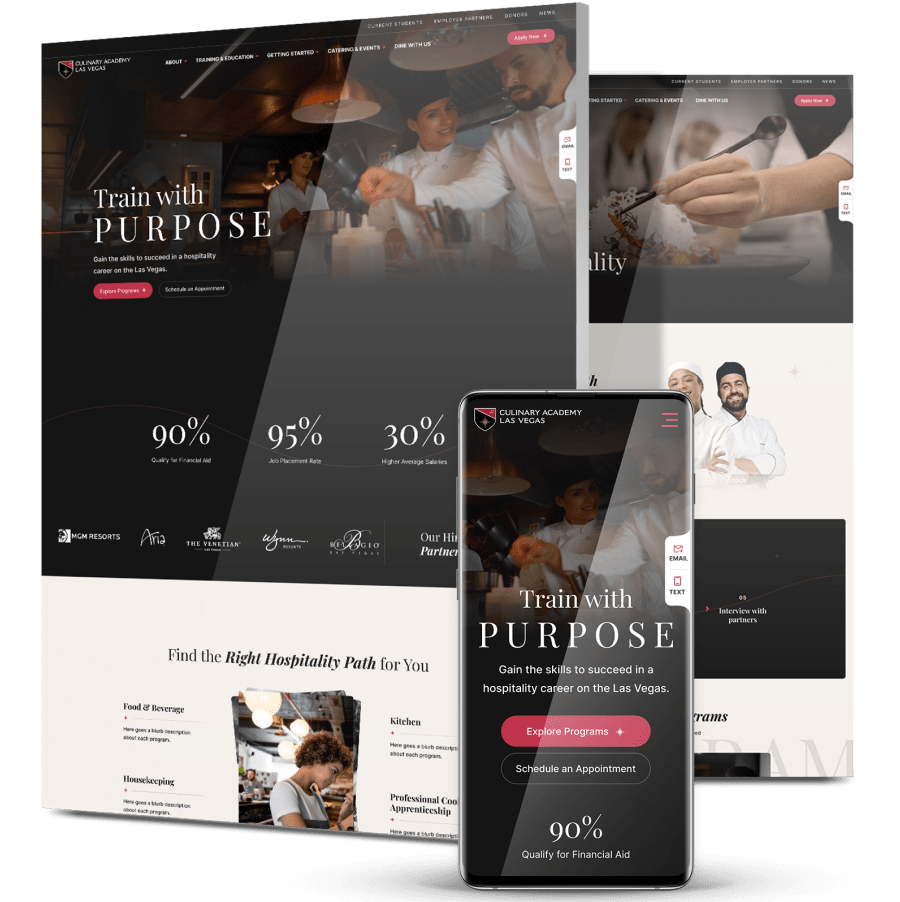 Image showing the Culinary Academy of Las Vegas' website design on mobile and desktop