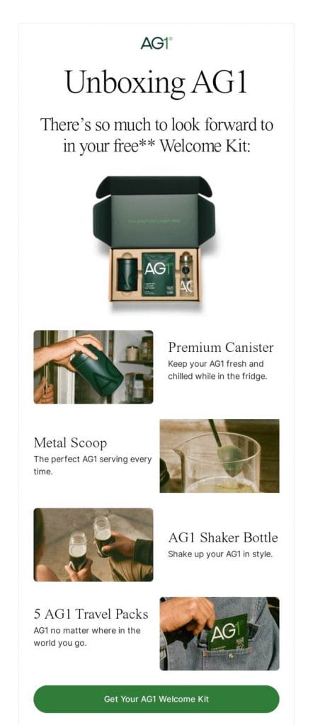 Image showing AG1's email campaign example