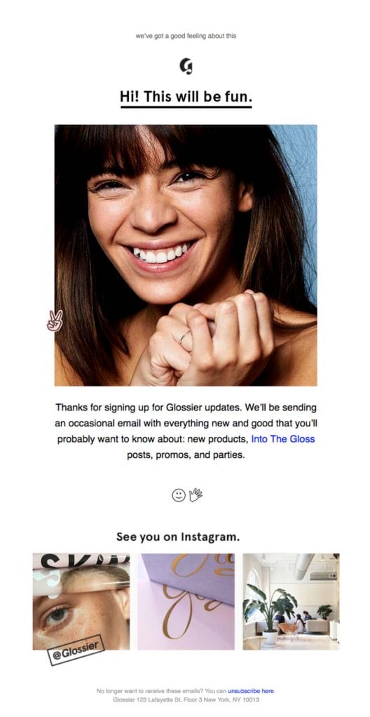 Image showing Glossier's email campaign example