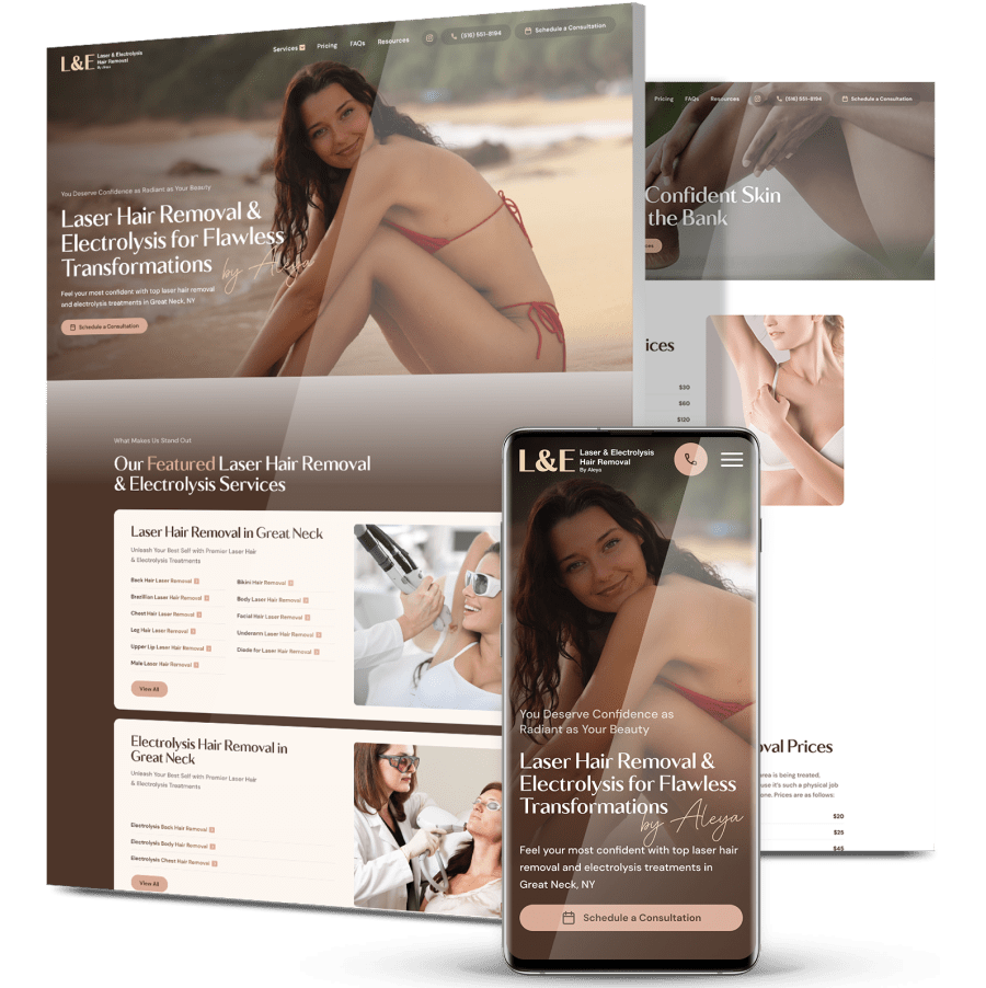 Imagw showing Laser by Aleya's website design on desktop and mobile