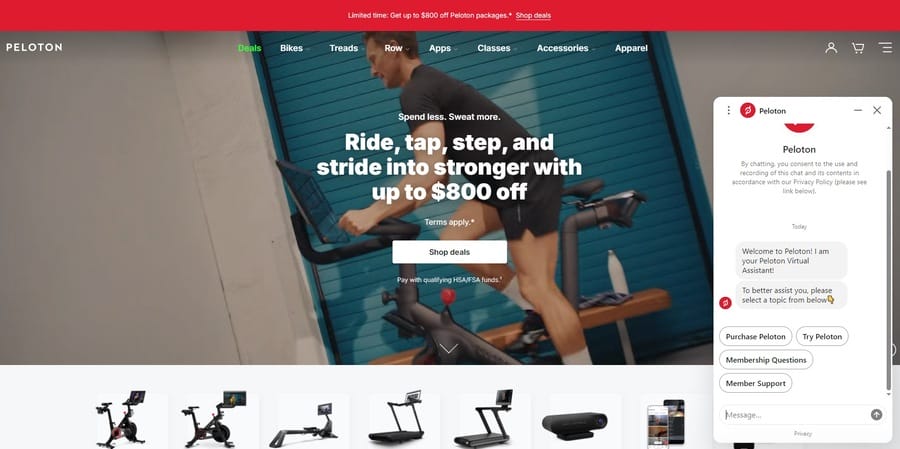 Peloton website screenshot