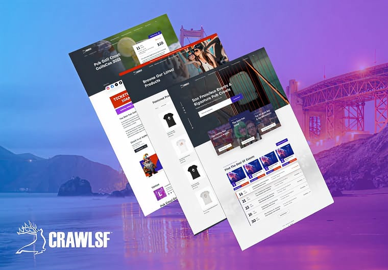 Three stacked images of CrawlSF's website design