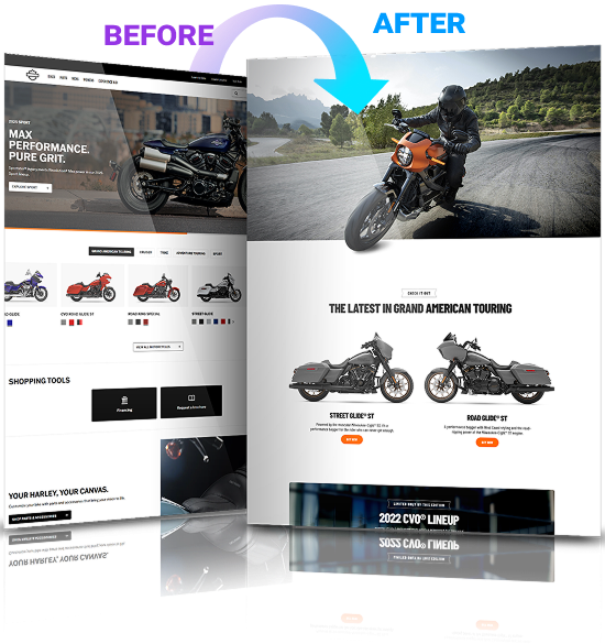 Harley-Davidson website compared to the Digital Silk's redesign