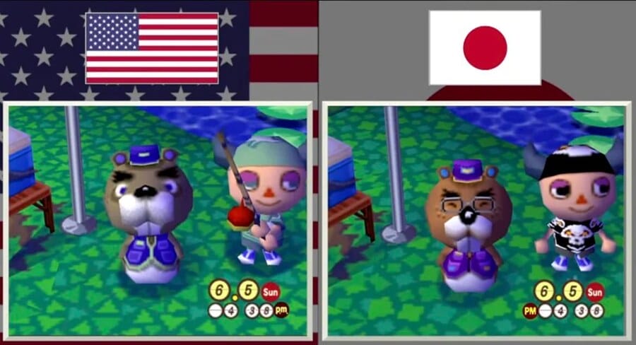 Image showing Animal Crossing character design in the US and Japan