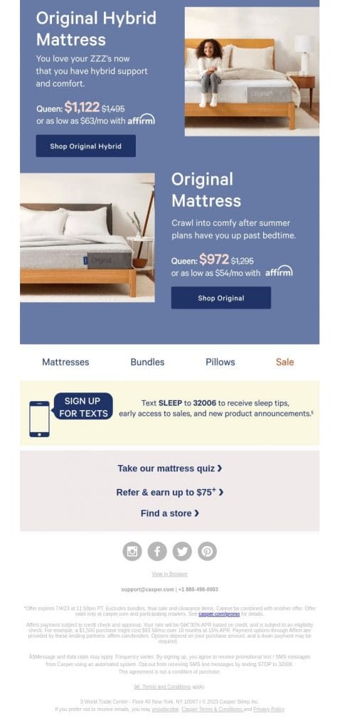 Image showing Casper's email marketing example