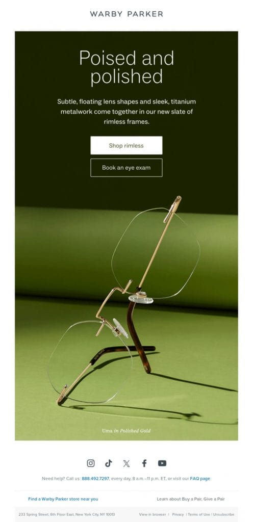 Image showing Warby Parker's email marketing example