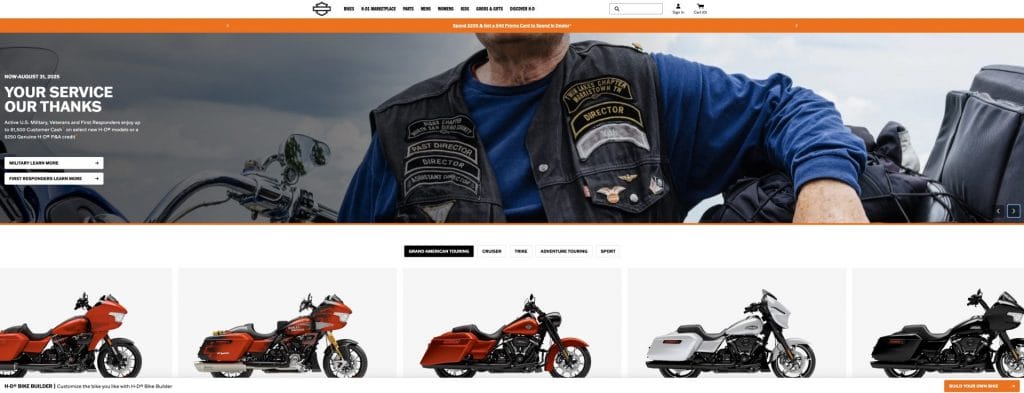 Harley-Davidson homepage screenshot