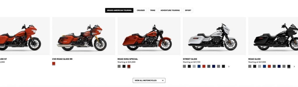 Motorcycles on Harley-Davidson website