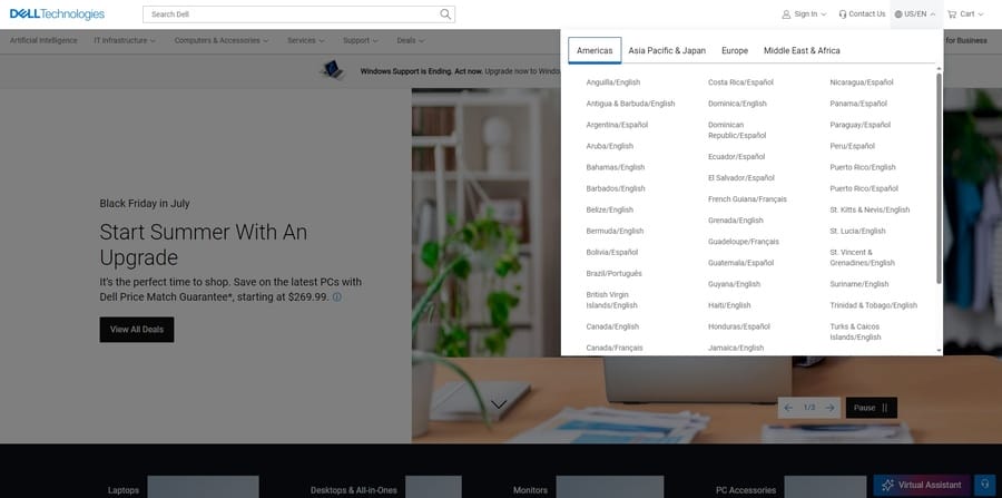 Dell website screenshot