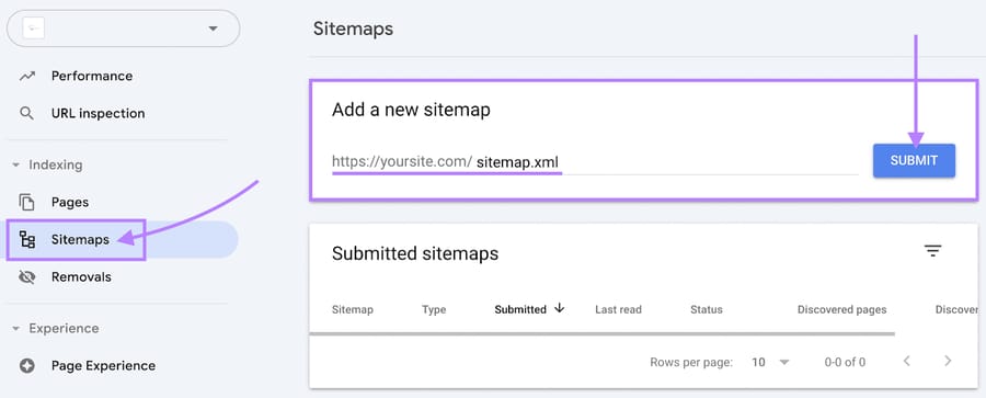 Image showing technical SEO submission on Google Search Console