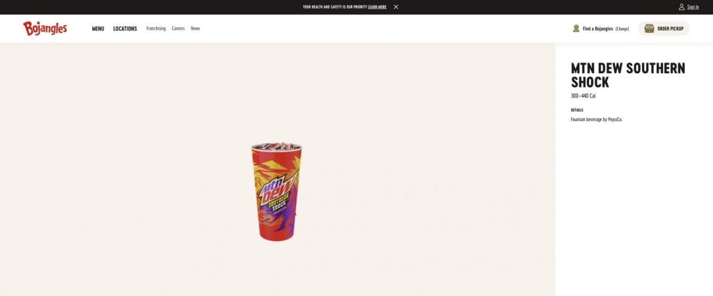 A cup of Mountain Dew Southern Shock flavor drink sold at Bojangles until 2023.