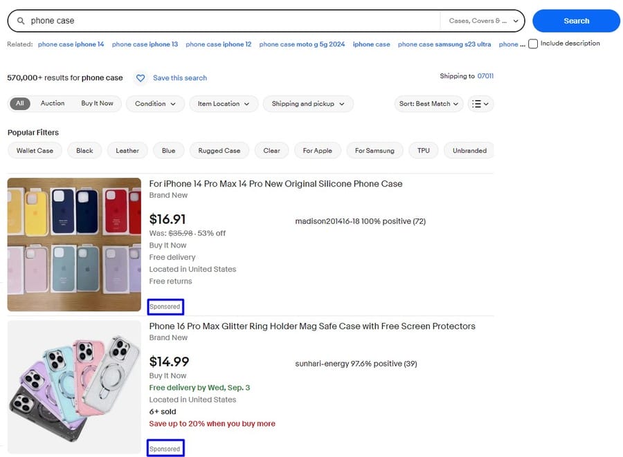 eBay website screenshot showing promoted products