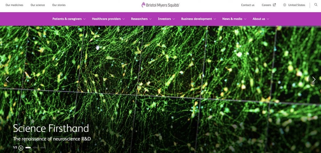 Bristol Myers Squibb homepage screenshot