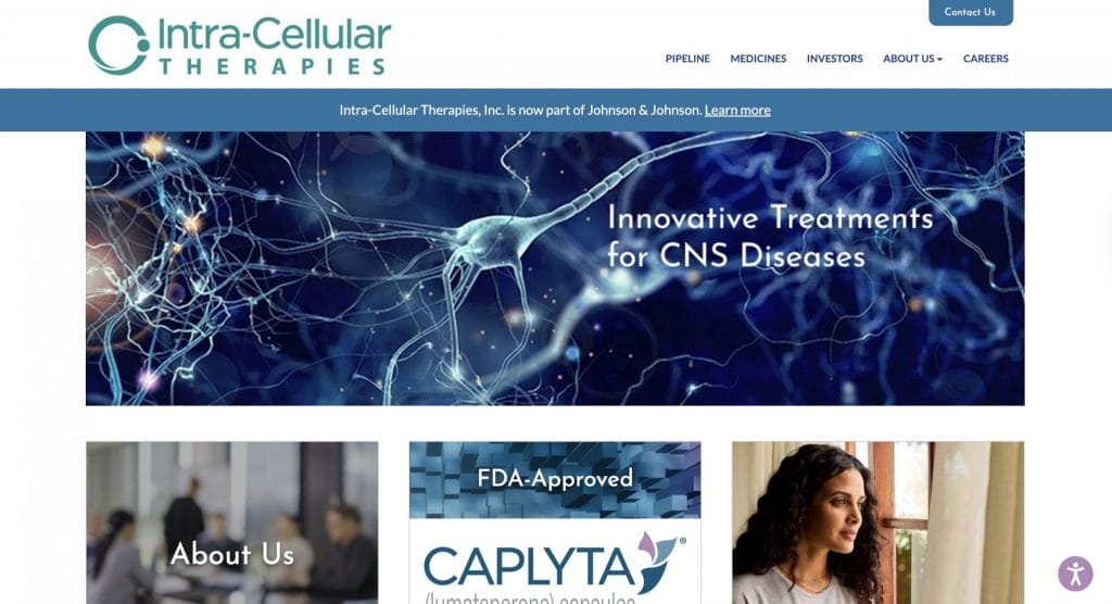 Intra-Cellular Therapies homepage screenshot