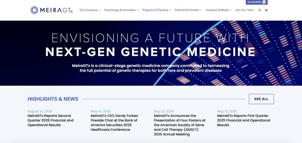 MeiraGTx homepage screenshot