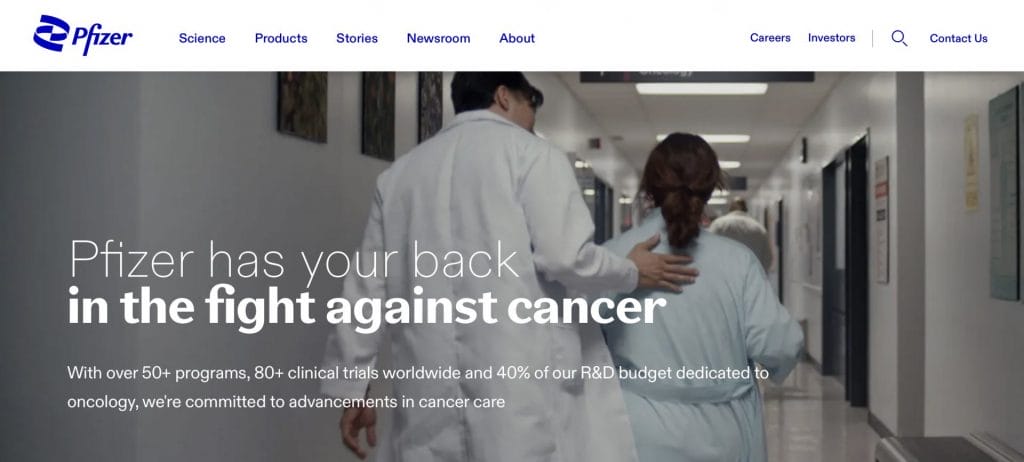 Pfizer homepage screenshot