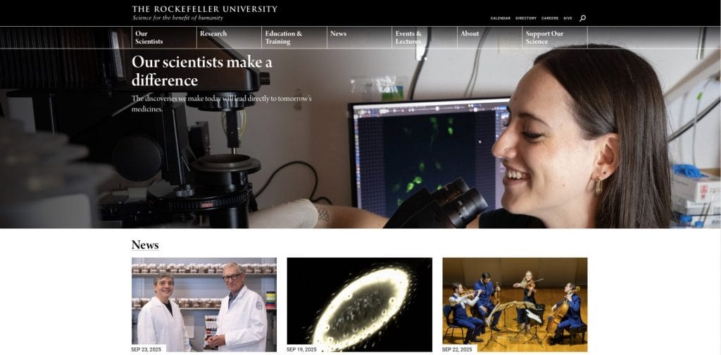 The Rockefeller University homepage screenshot