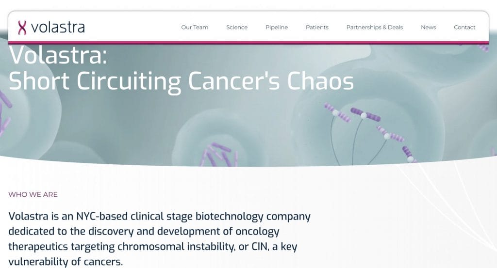 Volastra Therapeutics homepage screenshot