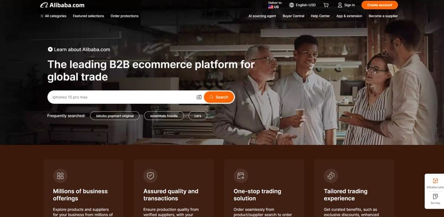 Alibaba website screenshot