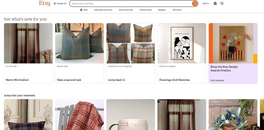 Etsy website screenshot