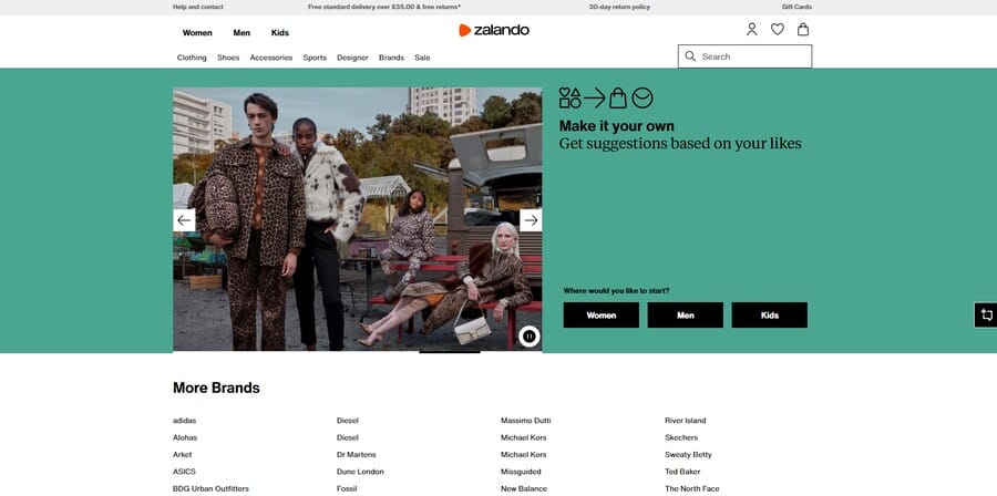 Zalando website screenshot