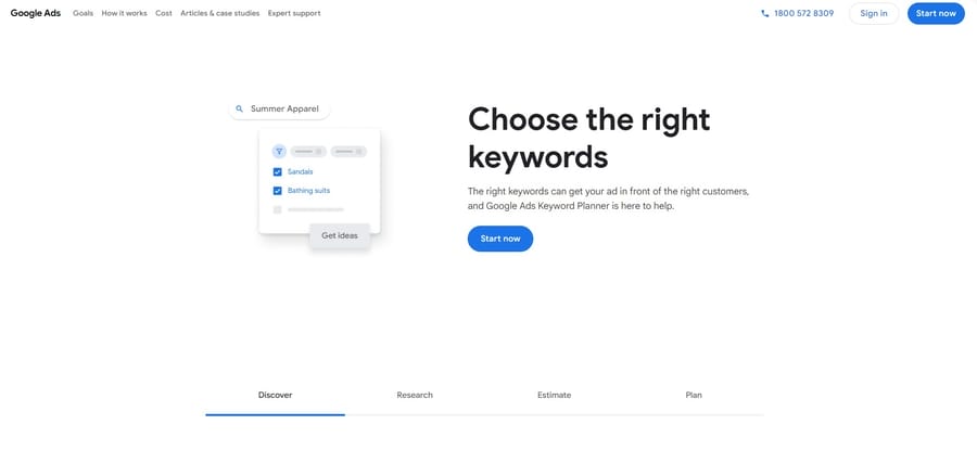 Google Keyword Planner website screenshot