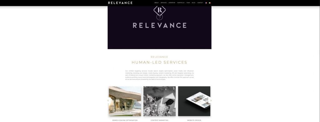 Relevance homepage screenshot
