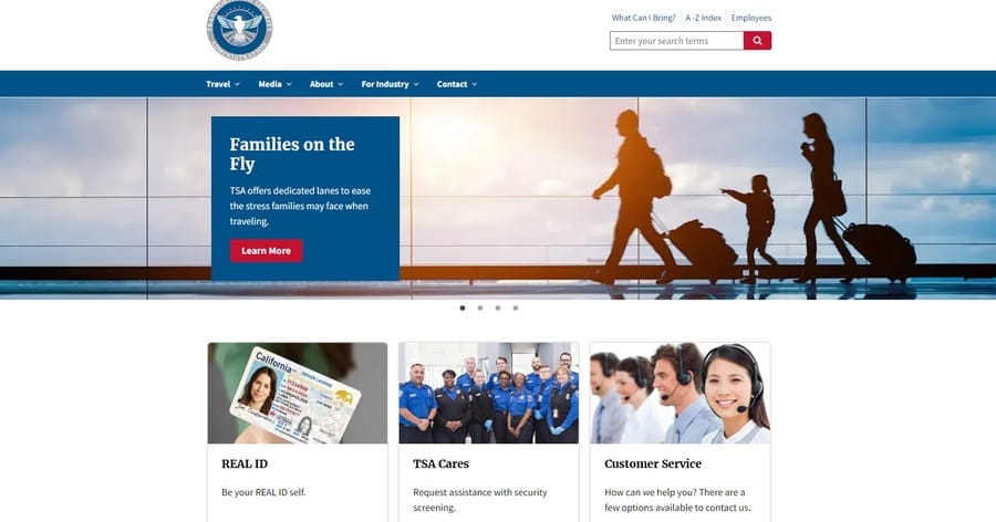 TSA website screenshot