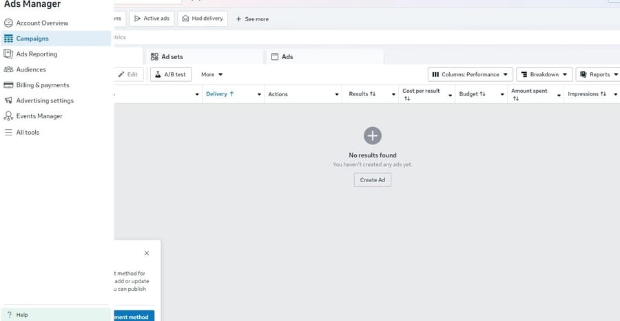 image showing Facebook ads manager