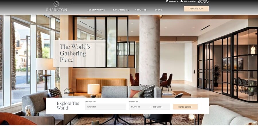 Sheraton website screenshot