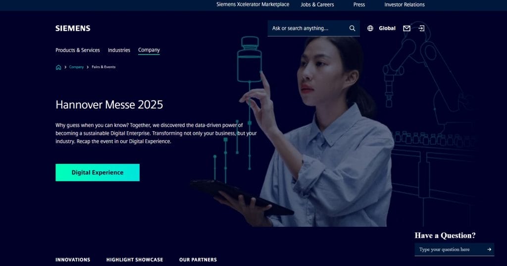 Siemens website screenshot