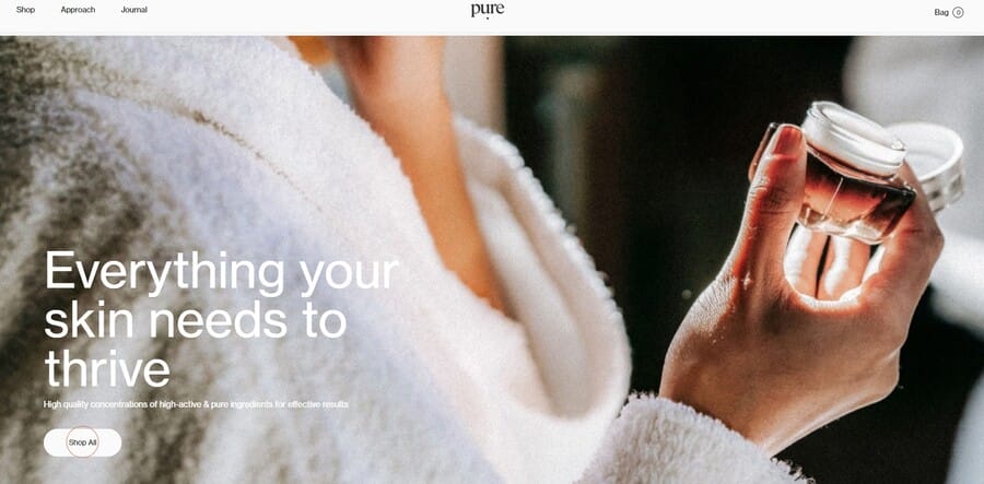 Pure Cosmetics website screenshot
