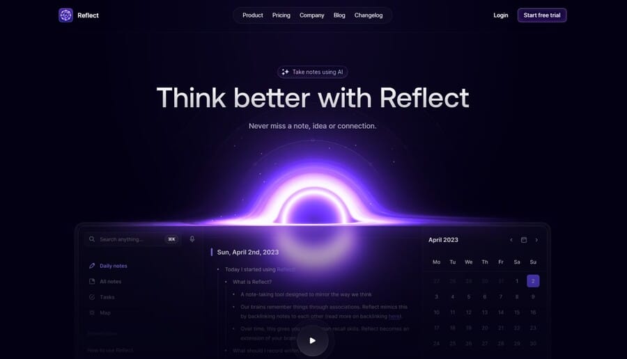 Reflect website screenshot