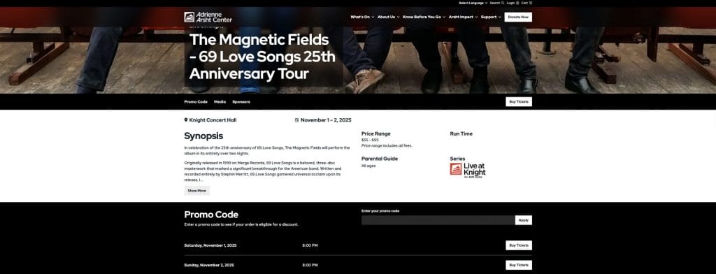 Adrienne Arsht Center website screenshot