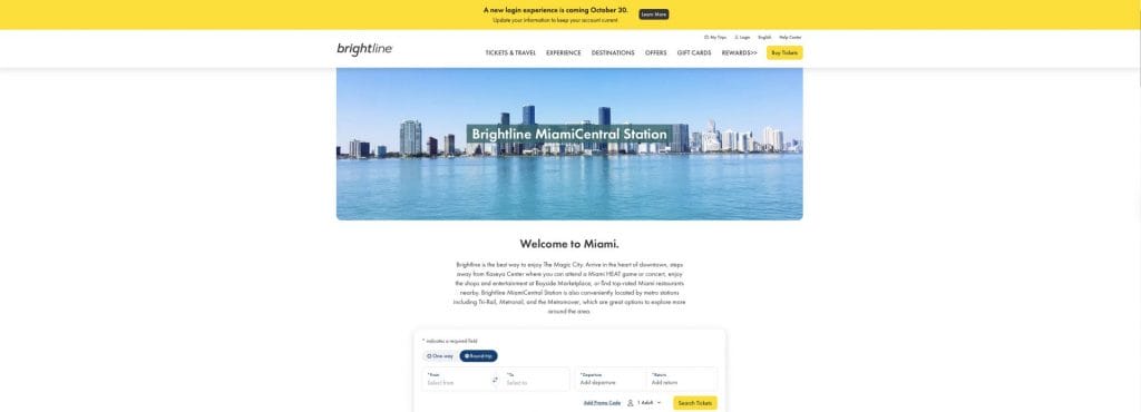 Brightline homepage screenshot