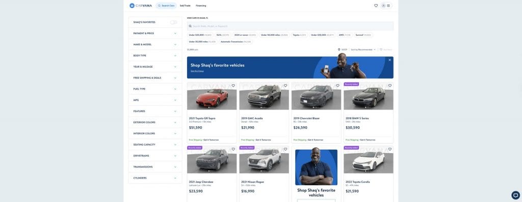 Carvana homepage screenshot