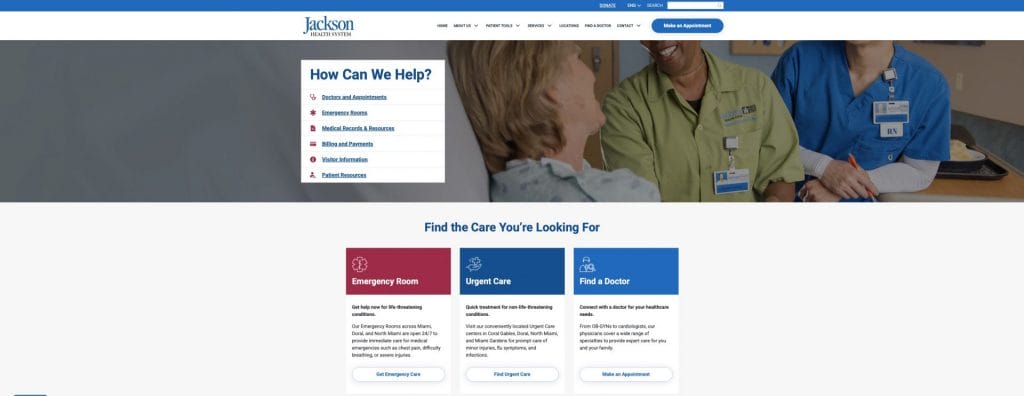Jackson Health System homepage screenshot