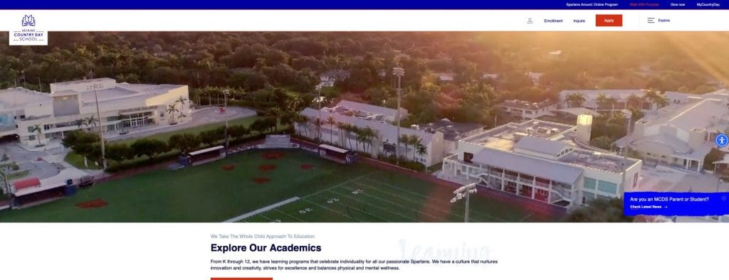 Miami Country Day School homepage screenshot