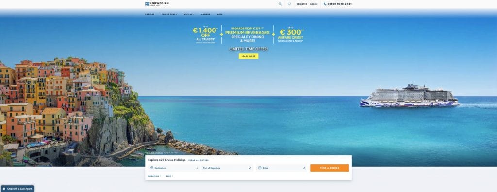 Norwegian Cruise Line homepage screenshot