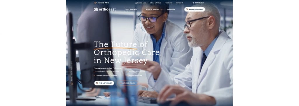 OrthoEast homepage screenshot