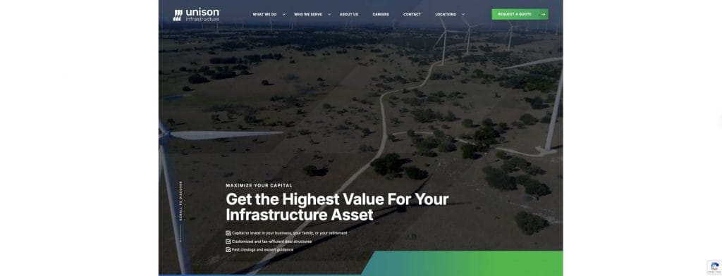Unison Infrastructure homepage screenshot